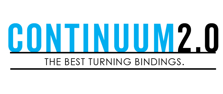 Continuum 2.0 turning bindings logo in blue and black text