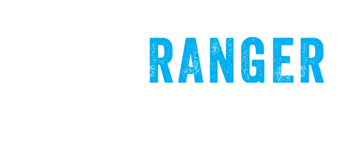 Blue textured "RANGER" text logo on white background