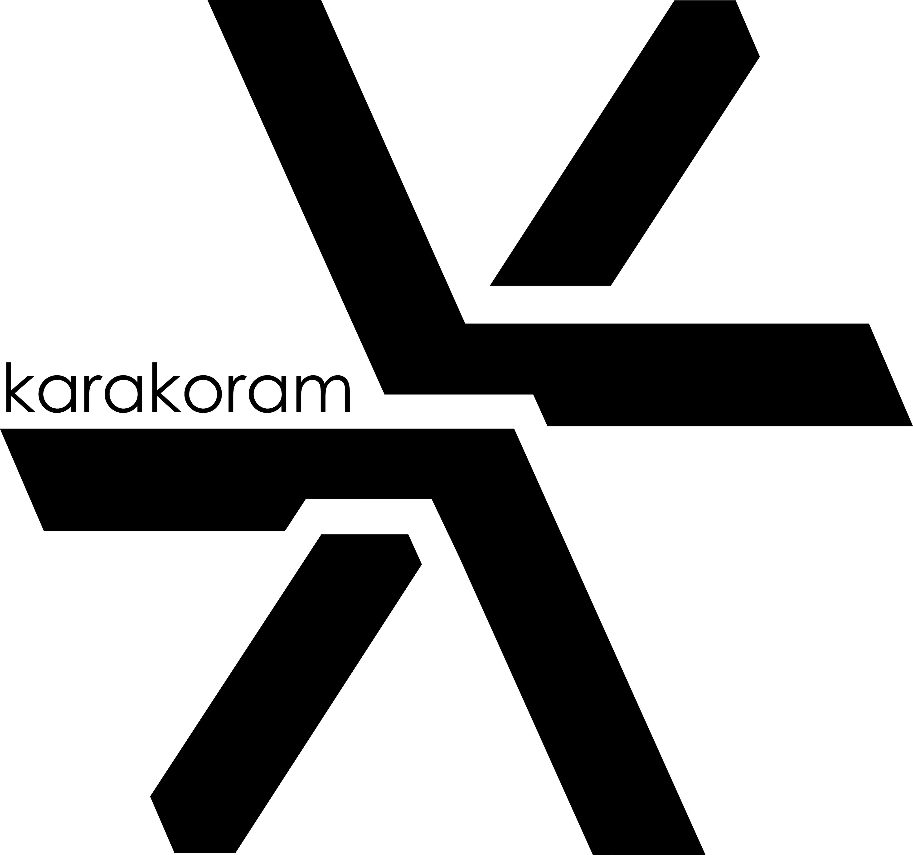 Black geometric K-shaped logo with karakoram wordmark on white background