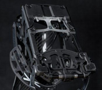 Black carbon fiber compound bow riser with cam and cable system