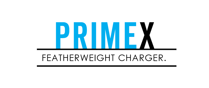 Prime X Featherweight Charger logo in blue and black text