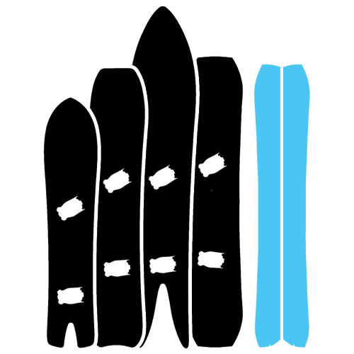 Black and blue snow skis illustration, varying heights, white accents