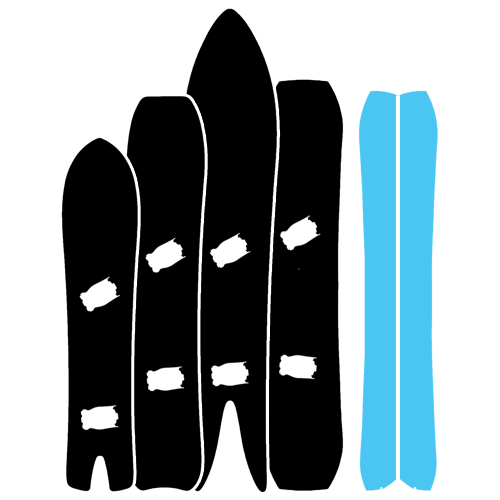 Black snowboard and ski tips illustration with blue ski pair