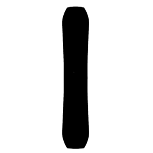 Solid black snowboard, top-down view on white background