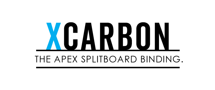 XCarbon logo, blue and black text, "The Apex Splitboard Binding" tagline